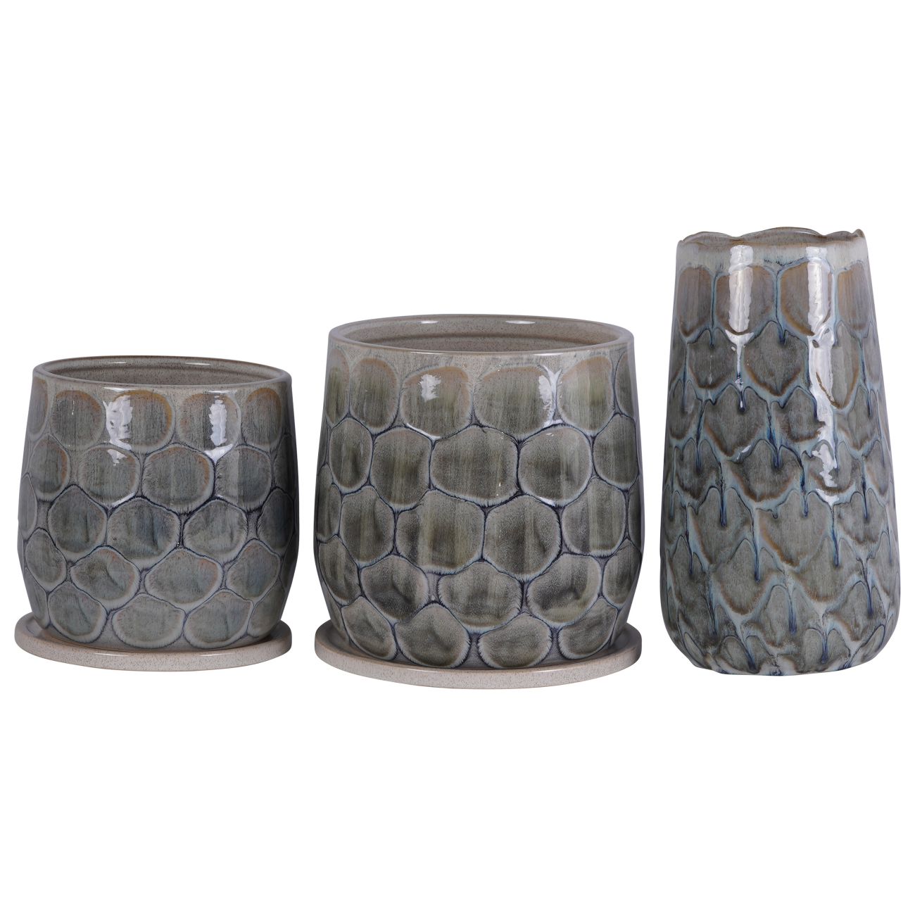 Armadillo Azure Blue & Taupe Ceramic Planter | Large